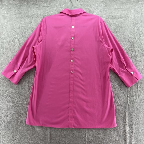 Foxcroft Top Womens 10 Pink Tunic Button Up Shirt Non Iron Stretch Collared - Picture 7 of 15